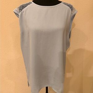 LOFT Light Blue Blouse with Lace Shoulders